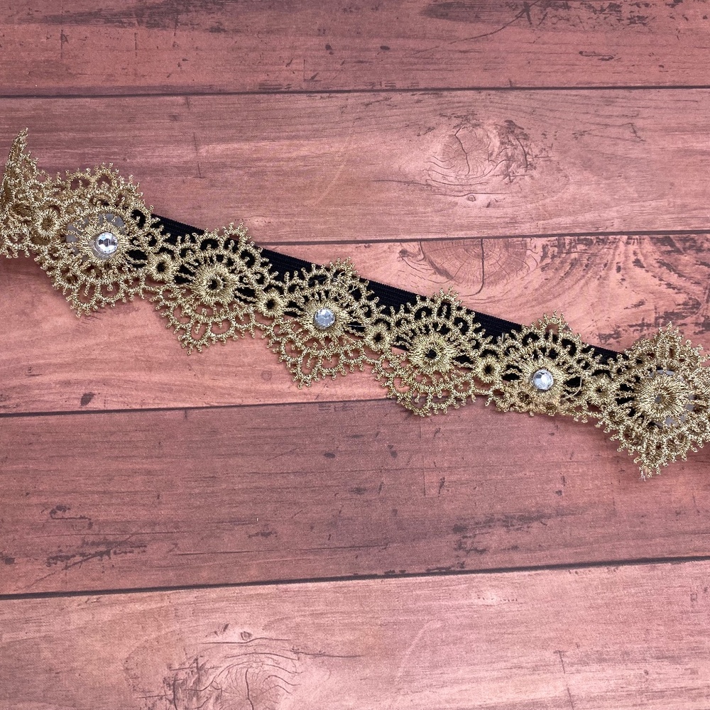 Baby Toddler Headband-Soft Flower Gold Lace Elastic Headband